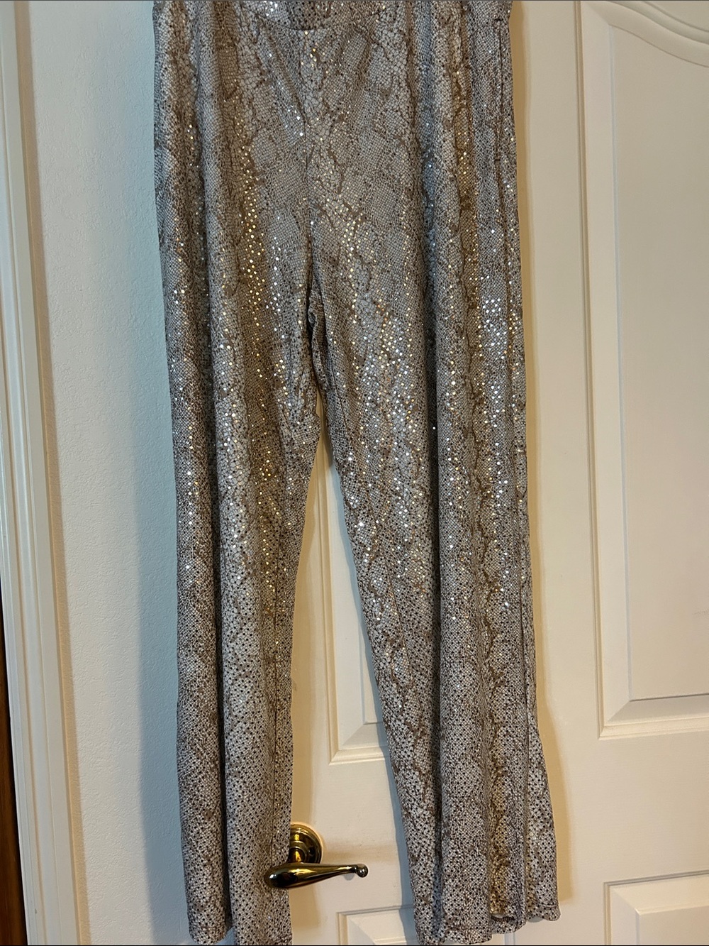 Susan Graver Silver Snake-Print Wide Leg Pants